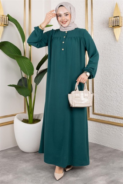 mp - Yarım Düğmeli Aerobin Elbise ZÜMRÜT YEŞİLİ