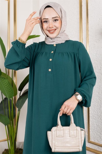 Yarım Düğmeli Aerobin Elbise ZÜMRÜT YEŞİLİ - Thumbnail