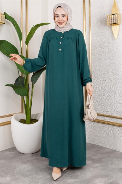 Yarım Düğmeli Aerobin Elbise ZÜMRÜT YEŞİLİ - Thumbnail