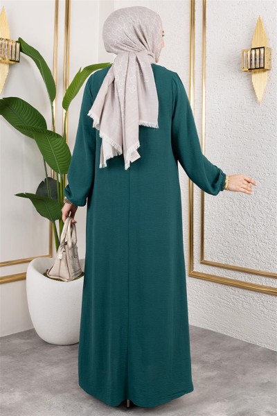 Yarım Düğmeli Aerobin Elbise ZÜMRÜT YEŞİLİ - Thumbnail