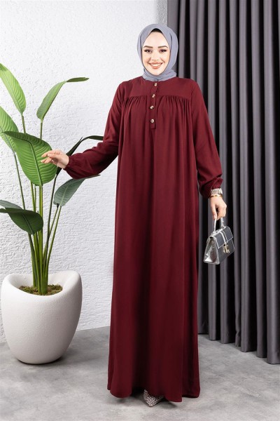 SGS - Yarım Düğmeli Viskon Elbise BORDO