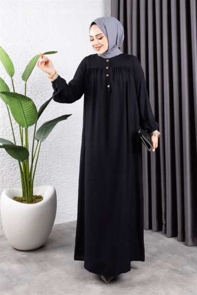 SGS - Yarım Düğmeli Viskon Elbise LACİVERT