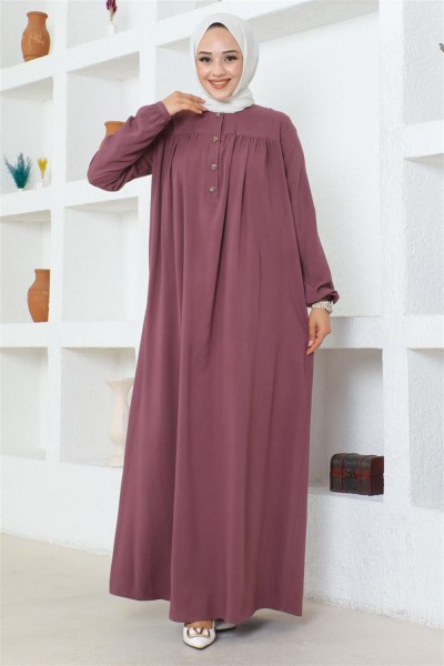 SGS - Yarım Düğmeli Viskon Elbise MÜRDÜM