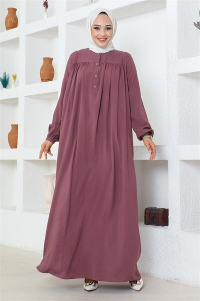 Yarım Düğmeli Viskon Elbise MÜRDÜM - Thumbnail