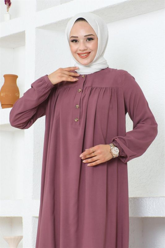 Yarım Düğmeli Viskon Elbise MÜRDÜM - 4