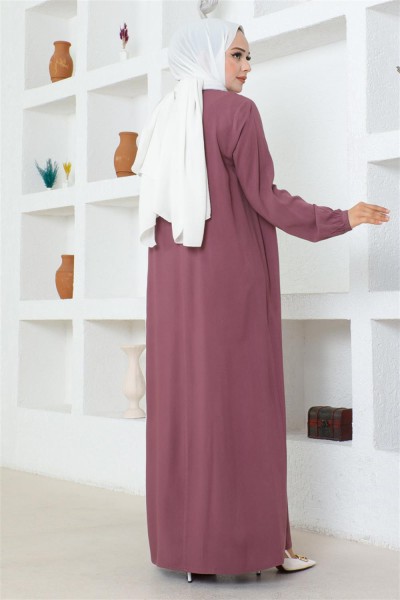 Yarım Düğmeli Viskon Elbise MÜRDÜM - Thumbnail