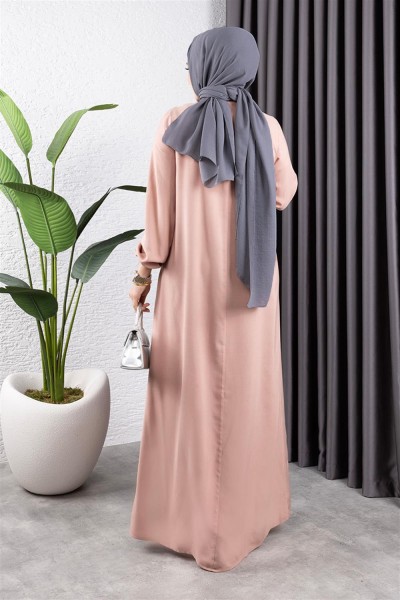 Yarım Düğmeli Viskon Elbise PUDRA - Thumbnail