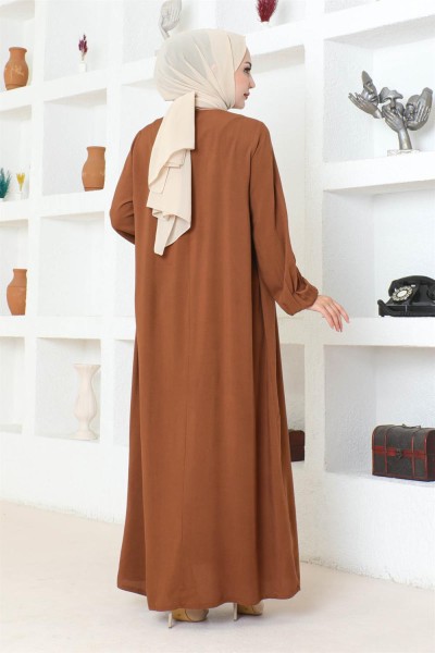 Yarım Düğmeli Viskon Elbise TABA - Thumbnail