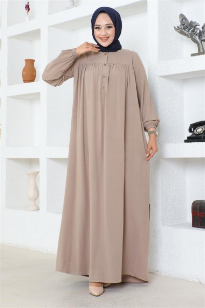 SGS - Yarım Düğmeli Viskon Elbise TAŞ