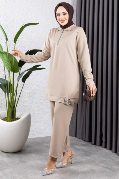 Yarım Fermuarlı Spor Takım BEJ - Thumbnail