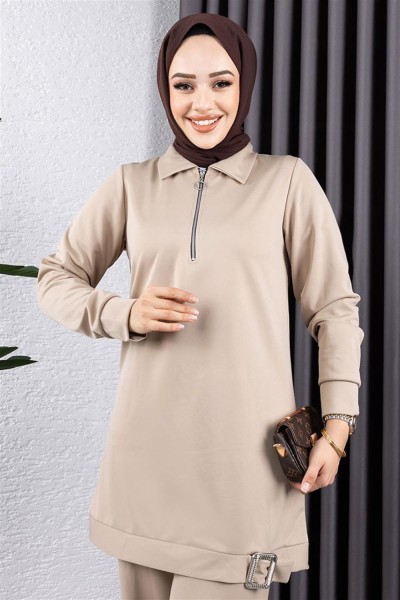 Yarım Fermuarlı Spor Takım BEJ - Thumbnail