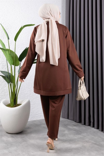 Yarım Fermuarlı Spor Takım KAHVERENGİ - Thumbnail