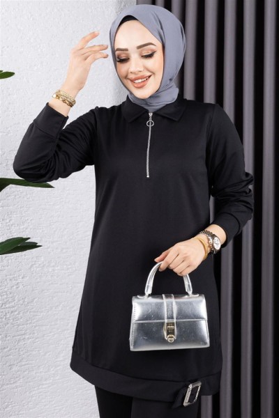 Yarım Fermuarlı Spor Takım SİYAH - Thumbnail