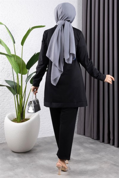 Yarım Fermuarlı Spor Takım SİYAH - Thumbnail