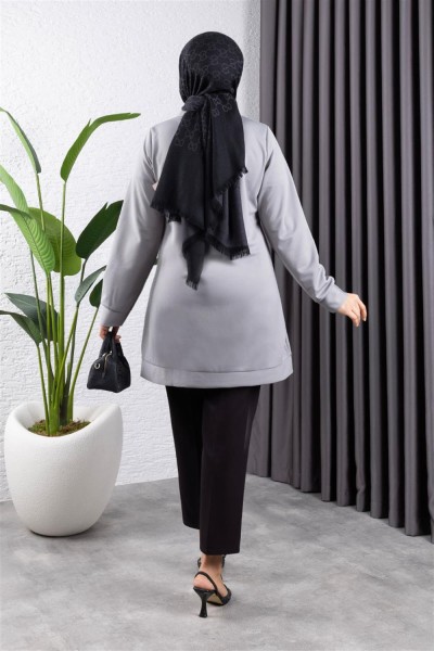 Yarım Fermuarlı Spor Tunik GRİ - Thumbnail