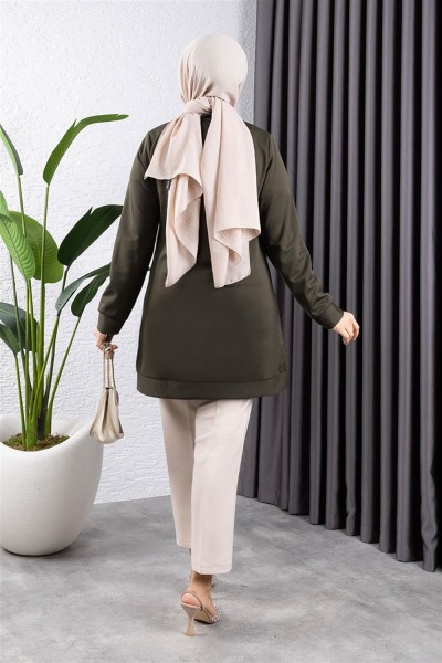 Yarım Fermuarlı Spor Tunik HAKİ - Thumbnail