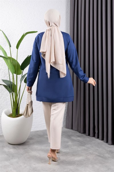 Yarım Fermuarlı Spor Tunik İNDİGO - Thumbnail