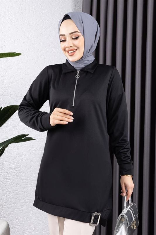 Yarım Fermuarlı Spor Tunik SİYAH - 3