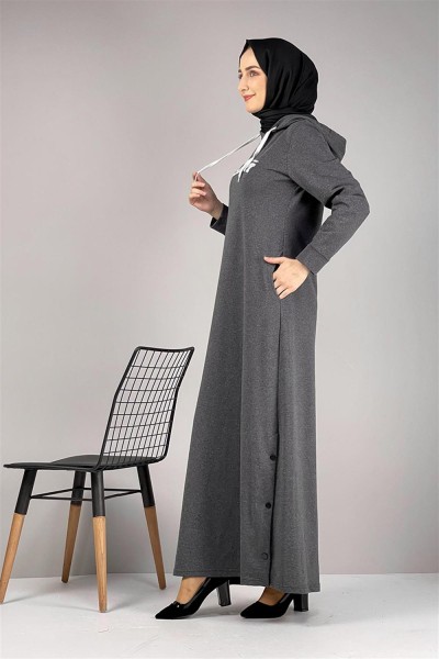 Yırtmaç Detaylı Spor Elbise ANTRASİT - Thumbnail