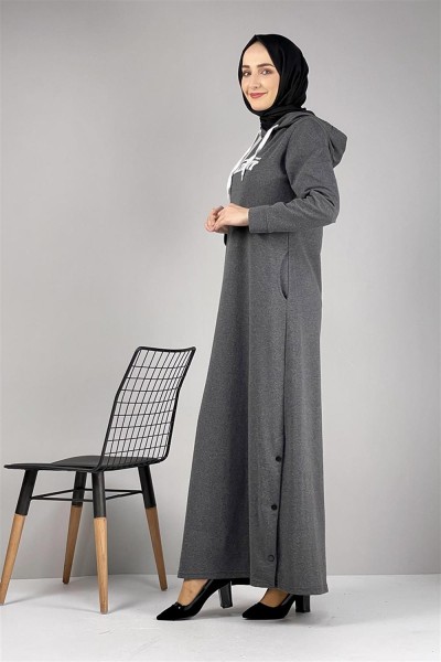 Yırtmaç Detaylı Spor Elbise ANTRASİT - Thumbnail