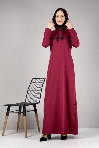 Yırtmaç Detaylı Spor Elbise BORDO - Thumbnail