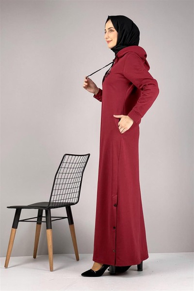 Yırtmaç Detaylı Spor Elbise BORDO - Thumbnail