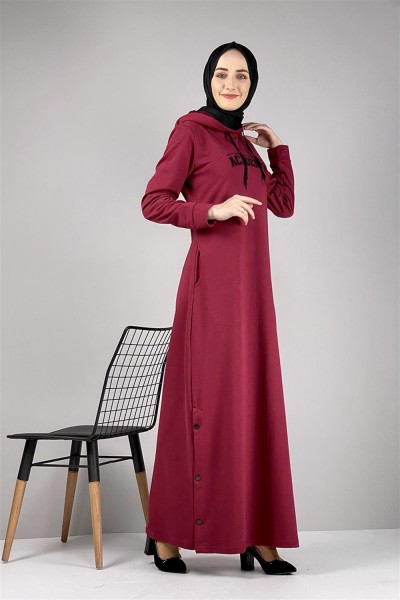 Yırtmaç Detaylı Spor Elbise BORDO - Thumbnail
