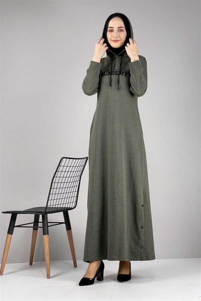 Yırtmaç Detaylı Spor Elbise HAKİ - Thumbnail