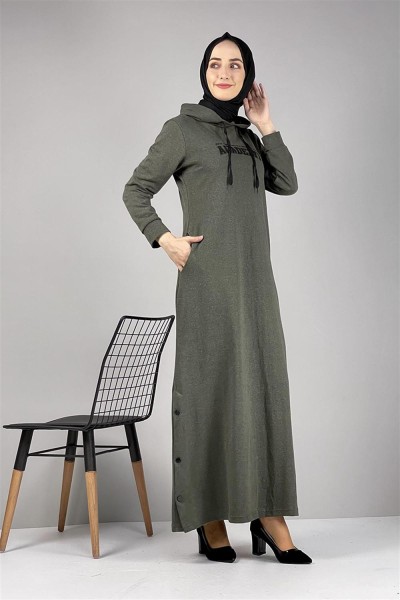 Yırtmaç Detaylı Spor Elbise HAKİ - Thumbnail