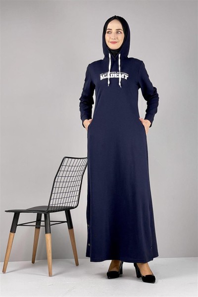 Yırtmaç Detaylı Spor Elbise LACİVERT - Thumbnail