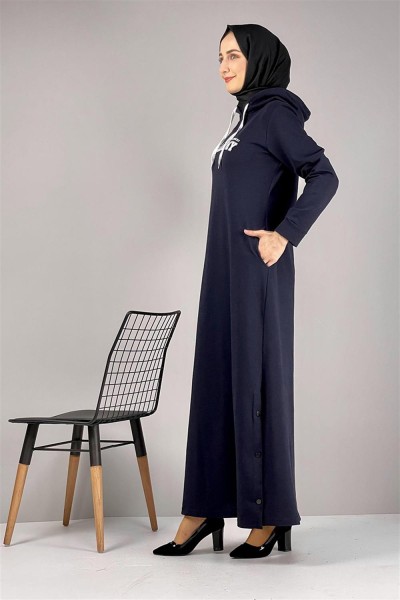 Yırtmaç Detaylı Spor Elbise LACİVERT - Thumbnail