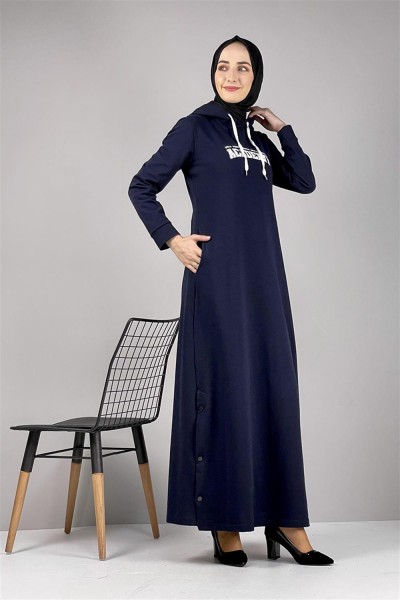 Yırtmaç Detaylı Spor Elbise LACİVERT - Thumbnail