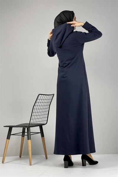 Yırtmaç Detaylı Spor Elbise LACİVERT - Thumbnail