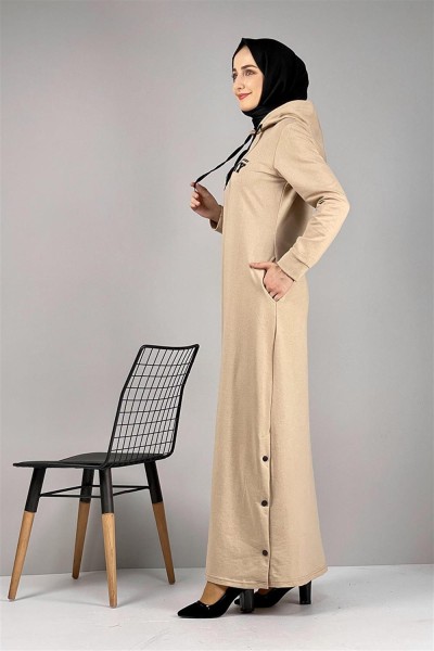 Yırtmaç Detaylı Spor Elbise VİZON - Thumbnail