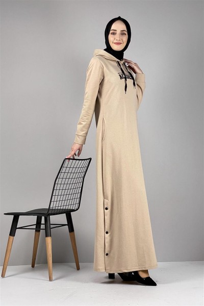 Yırtmaç Detaylı Spor Elbise VİZON - Thumbnail