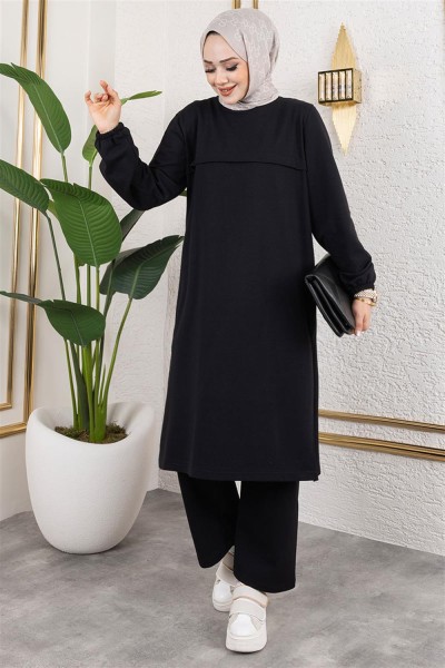 AYM - Yırtmaç Detaylı Spor Takım SİYAH