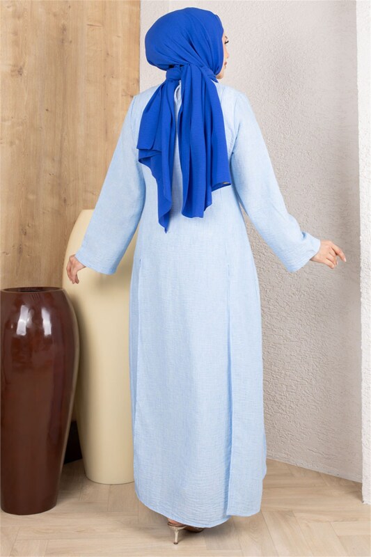Yırtmaçlı Keten Tunik BEBE MAVİSİ - 3