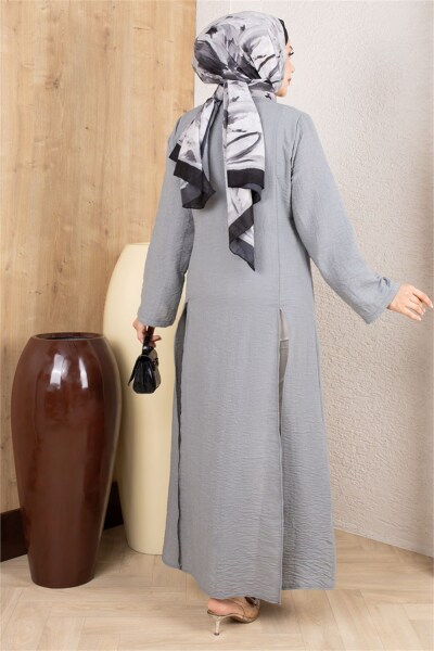 Yırtmaçlı Keten Tunik GRİ - 3