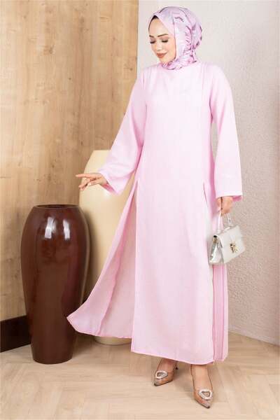 Yırtmaçlı Keten Tunik PEMBE