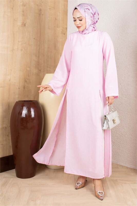 Yırtmaçlı Keten Tunik PEMBE - 1