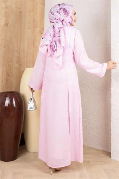 Yırtmaçlı Keten Tunik PEMBE - 3