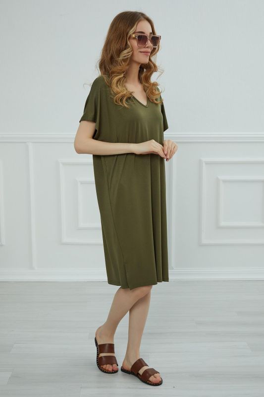Yırtmaçlı Kısa Elbise,ELB-4 Haki Yeşili - 6