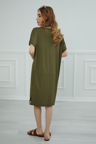 Yırtmaçlı Kısa Elbise,ELB-4 Haki Yeşili - Thumbnail