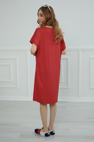 Yırtmaçlı Kısa Elbise,ELB-4 Kırmızı - Thumbnail