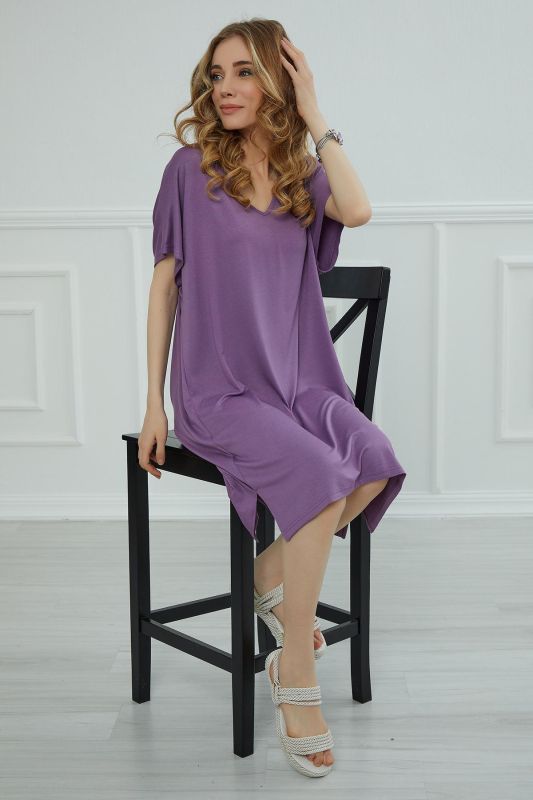 Yırtmaçlı Kısa Elbise,ELB-4 Lila - 8