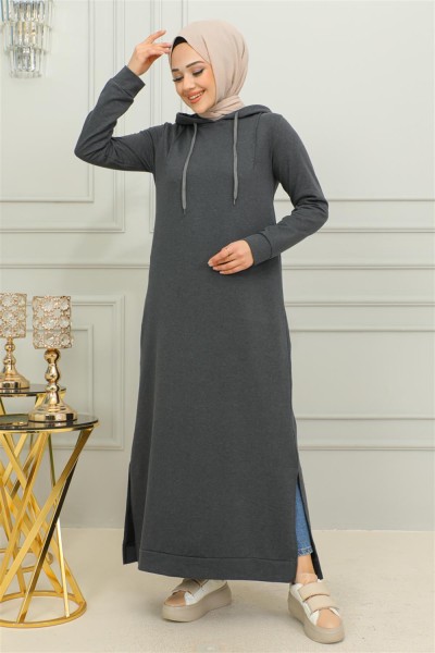 Yırtmaçlı Spor Elbise ANTRASİT - Thumbnail