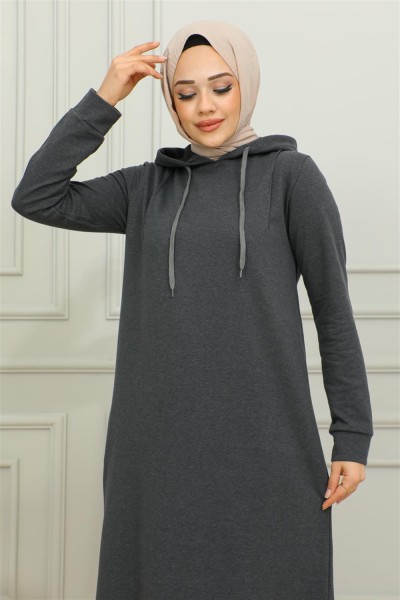 Yırtmaçlı Spor Elbise ANTRASİT - Thumbnail