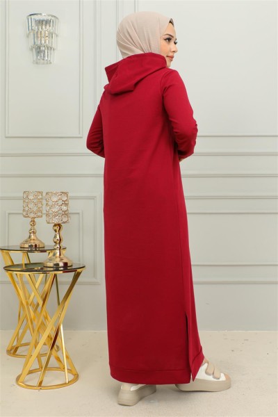 Yırtmaçlı Spor Elbise BORDO - Thumbnail