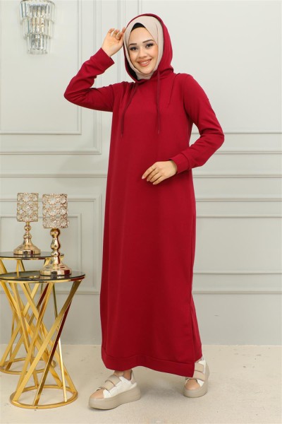 Yırtmaçlı Spor Elbise BORDO - Thumbnail