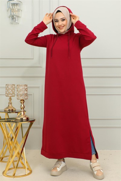 Yırtmaçlı Spor Elbise BORDO - Thumbnail